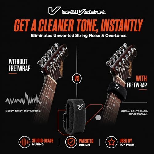 Gruv Gear Fret Wrap & Guitar Mute, Fretwrap for Acoustic, Electric & Bass | String Dampener Recording, Tapping & Practice Accessory (1 Pack, Small Black, Fits 4 String Bass, 6 String Guitar)