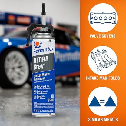 Permatex 85084 Ultra Grey Rigid High-Torque RTV Silicone Gasket Maker, 9.5 oz. PowerBead Can