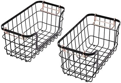 Amazon Basics Stackable Metal Wire Rectangular Storage Baskets for Kitchen, Bathroom or Pantry Organizing, 2 Count, Black (Pack of 4)