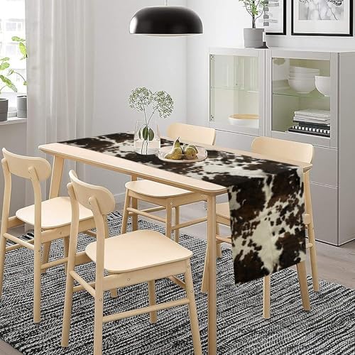 Cow Print Table Runner, Brown Cowhide Print Western Style Table Runner Country Farmhouse Cottage Cow Patten Table Decoration for Home Kitchen Dining, 13x36 Inch