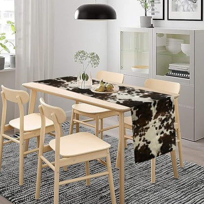 Cow Print Table Runner, Brown Cowhide Print Western Style Table Runner Country Farmhouse Cottage Cow Patten Table Decoration for Home Kitchen Dining, 13x36 Inch