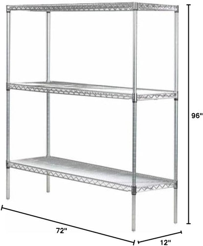 Omega 12" Deep x 72" Wide x 96" High 3 Tier Chrome Starter Shelving Unit