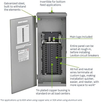 Leviton 30 Space Outdoor Load Center with Main Lugs, LR322-LDD