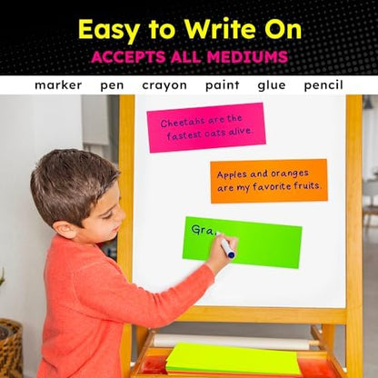 Hygloss Small Poster Board 4x11 - 50 Assorted Neon Color Bulk Pack - 10 Pt. Thickness Colored Poster Board Paper for Projects, Flash Cards, Signs - Posterboard Multipack 4" x 11"
