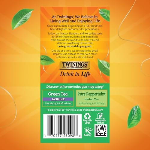 Twinings Green Tea with Mint, Caffeinated Tea Bags, 20 CT Box (1 Pack)