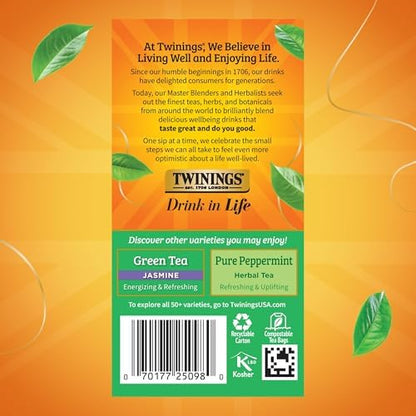 Twinings Green Tea with Mint, Caffeinated Tea Bags, 20 CT Box (1 Pack)