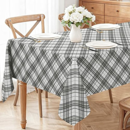 DWCN Checkered Tablecloth, 60 x 102 Inch, Rectangular, Grey and White