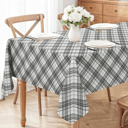 DWCN Checkered Tablecloth, 60 x 84 Inch, Rectangular, Grey and White