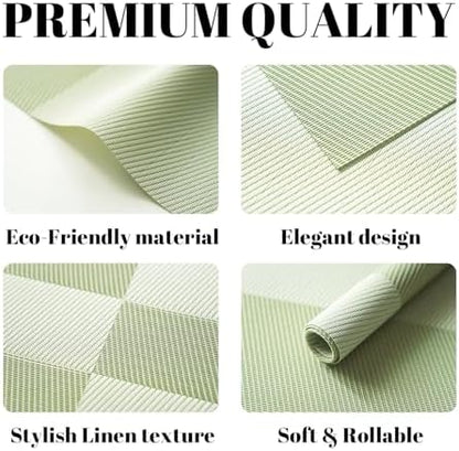 Placemats Set of 4 Vinyl/Plastic Woven Place Mats for Kitchen Table Indoor/Outdoor Washable Placemat Wipeable Dining Table Mats (Green Cube,4)