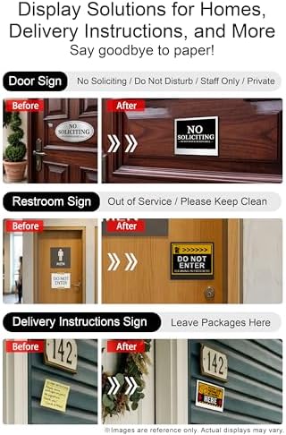 [Santek] EZ Sign NFC E-Paper Display – No Battery, Ultra-Thin 0.13”, Rewritable 4-Color Digital Display, App-Controlled (iOS/Android/PC), IP65 (Silver, 4.2" 6pcs, No Stand and Clip Included)