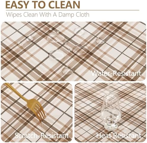 DWCN Checkered Tablecloth, 54 x 80 Inch, Rectangular, Brown and White