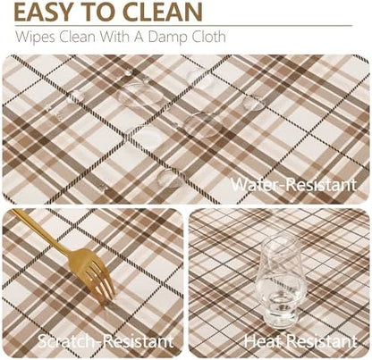 DWCN Checkered Tablecloth, 54 x 80 Inch, Rectangular, Brown and White