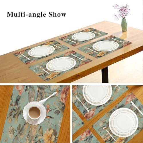 ALAZA Vintage Dragonfly Floral 1 PC Placemats Rectangle Table Mat for Dining Table Restaurant Kitchen Home Decor, 12" x 18"