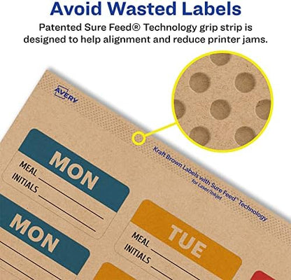 Avery® Kraft Brown Rectangle Labels, Sure Feed® Technology, 1" x 2", 1,200 Kraft Brown Labels, Print-to-The-Edge, Laser/Inkjet Printable