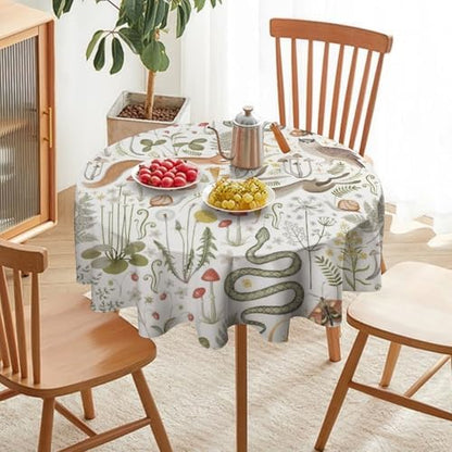 Country Forest Tablecloth, Wild Animal Hare Squirrel Owl Snake Snail Flowers Mushroom Table Cover for Tea Party Weddings Indoor Outdoor Dining, 36x36in