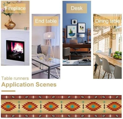 Aztec Southwest Table Runner, Ethnic Style Geometric Triditional Kitchen Table Runners Table Setting Decor for Garden Farmhouse Wedding Party Holiday Dinner Home, 13x108 Inch