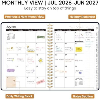 Planner 2026-2027, Weekly & Monthly Academic Calendar, Jul 2026 – Jun 2027