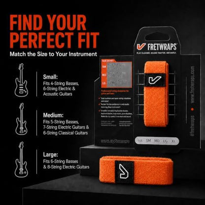 Gruv Gear Fret Wrap & Guitar Mute, Fretwrap for Acoustic, Electric & Bass | String Dampener Recording, Tapping & Practice Accessory (1 Pack, Small Orange, Fits 4 String Bass, 6 String Guitar)