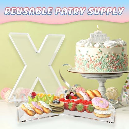 13.8" Extra Large Acrylic Letter Charcuterie Board Box, Reusable Fillable Letter Cake Candy Dish Display Serving Tray for Birthday Anniversary Party Decoration (X)