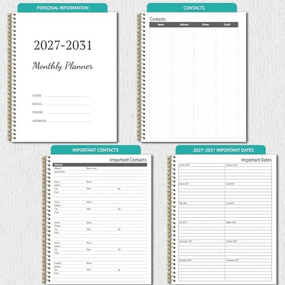 2027-2031 Monthly Planner, 5 Year Monthly Planner/Calendar 2027-2031, 60-Month Jan 2027 – Dec 2031, 9" x 11", Tabs, Double-Side Pocket, Holidays, Thick Paper - Navy Blue