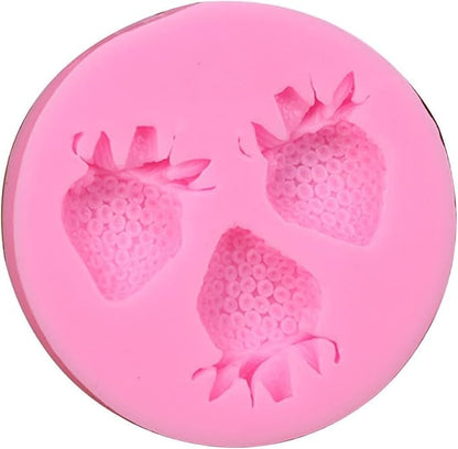 3Pcs Pink 3D Strawberry Silicone Mold Soap Sugar Fondant Molds DIY Cake Chocolate Decorating Tool Candy Biscuit Fondant Molds For Cake Decorating Kitchen Cookware, Pastry and Baking