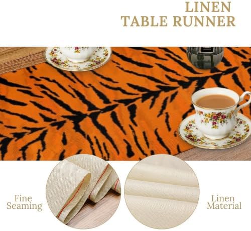 Vintage Tiger Print Table Runner, Rustic Cottage Country Farm Animal Fur Skin Pattern Western Style Black Brown Print Dinner Runner for Home Kitchen Dining Table Decoration 13x60 Inch