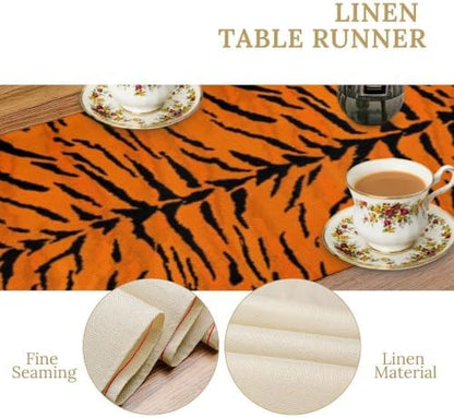 Vintage Tiger Print Table Runner, Rustic Cottage Country Farm Animal Fur Skin Pattern Western Style Black Brown Print Dinner Runner for Home Kitchen Dining Table Decoration 13x90 Inch