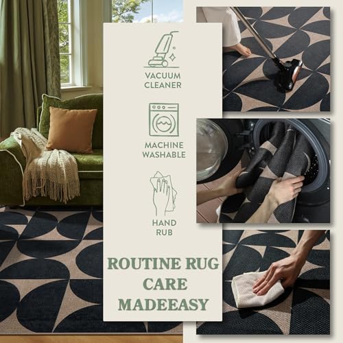 Lahome Semi Circle Easy Jute Black Runner Rug, 2x8 Washable Kithcen Runner