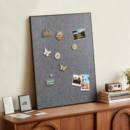 SELEAD Linen Bulletin Board 30” x 20” - Black Aluminum Frame, Grey Fabric