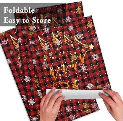 Merry Christmas Placemats Set of 4, Gold Xmas Tree Heat Resistant Washable Table Place Mats Red Black Buffalo Plaid Pattern Cotton Table Linens Party Holiday Decor for Kitchen Dining Outdoor Indoor