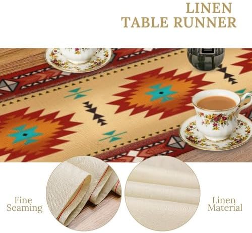 Aztec Southwest Table Runner, Ethnic Style Geometric Triditional Kitchen Table Runners Table Setting Decor for Garden Farmhouse Wedding Party Holiday Dinner Home, 13x108 Inch