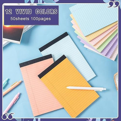 Lincia 24 Pcs 5" x 8" Small Legal Pads Colored Lined Note Pads Narrow Ruled Writing Notepads 50 Sheets Per Micro Paper Notebook Lined and Perforated for College Office Supplies (Bright Colors)
