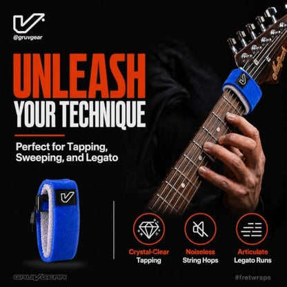 Gruv Gear Fret Wrap & Guitar Mute, Fretwrap for Acoustic, Electric & Bass | String Dampener Recording, Tapping & Practice Accessory (1 Pack, Extra Large Blue, Fits 7-12 String Bass, Extended Guitar