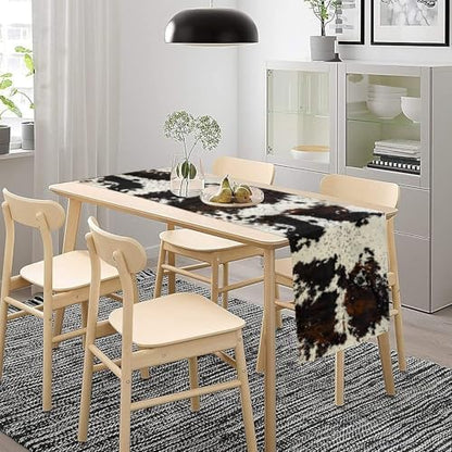 Cow Print Table Runner, Black White Cowhide Print Western Style Table Runner Country Farmhouse Cottage Cow Patten Table Decoration for Home Kitchen Dining, 13x60 Inch