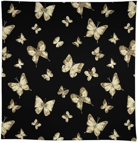 Golden Butterfly Tablecloth, Vintage Luxury Yellow Golden Butterflies Print Table Cloth for Kitchen Dining Coffee Table Outdoor Party Decor 60x120in