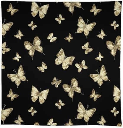 Golden Butterfly Tablecloth, Vintage Luxury Yellow Golden Butterflies Print Table Cloth for Kitchen Dining Coffee Table Outdoor Party Decor 60x110in