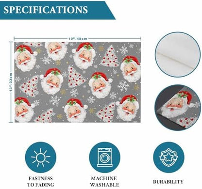 Grey Christmas Placemats Set of 4, Santa Claus Merry Christmas Tree Heat Resistant Washable Table Place Mats Winter Snowflake Cotton Table Linens Party Holiday Decor for Kitchen Dining Outdoor Indoor
