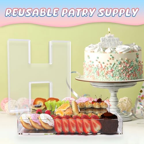 13.8" Extra Large Acrylic Letter Charcuterie Board Box, Reusable Fillable Letter Cake Candy Dish Display Serving Tray for Birthday Anniversary Party Decoration (H)
