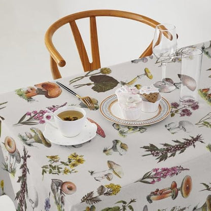 Vintage Botanical Tablecloth, Rustic Plants Herbs Mushroom Nature Wildflower Table Cloth for Outdoor Patio Party Picnic Wedding Indoor Kitchen Dinner Table Decor 60x90in