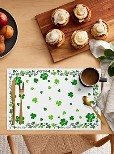 St. Patrick's Day Placemats Set of 4, Green Shamrock Irish Clover Heat Resistant Washable Dining Table Mats Seasonal Spring Holiday Farmhouse Decor for Kitchen&Table Linens Outdoor Indoor