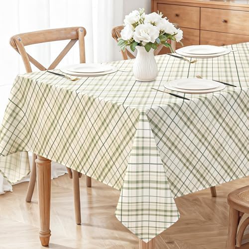 DWCN Checkered Tablecloth, 60 x 84 Inch, Rectangular, Sage Green and White