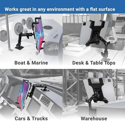 ARKON Mounts - Heavy-Duty Tablet Mount | Secure Drill Base for Cars, Walls, and Tables | Adjustable Arm Ensures Perfect Positioning | Universal Tablet Stand and Holder | Great for iPad Wall Mount