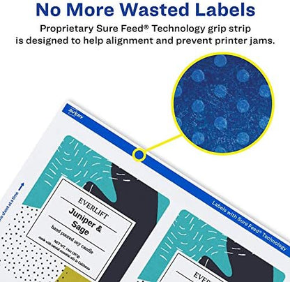 Avery® Matte White Rectangle Labels, Sure Feed® Technology, 3-1/3" x 4", 150 Matte White Printable Labels