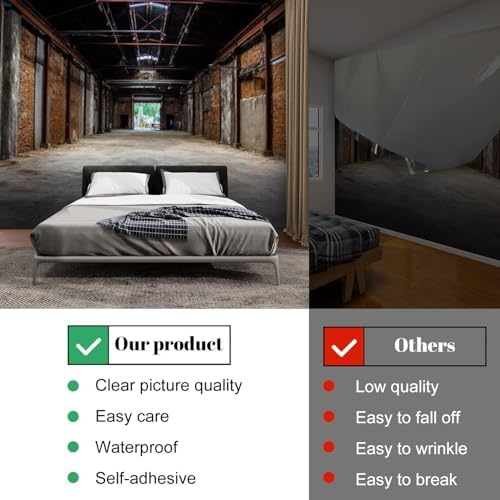 Wall Mural Peel and Stick Unmanned Industrial Style Old Warehouse Building Space Large Wallpaper Self Adhesive Contact Paper Removable 3D Wall Sticker for Living Room Bedroom 69"x96"