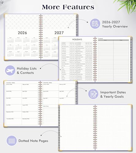 Academic Planner 2026-2027, Weekly and Monthly Hardcover Planner, July 2026 - June 2027, 5.75" x 8.38" A5 Large Daily Calendar Planner Book with Tabs, Spiral Yearly Agenda Organizer Notebook for School Work Home, Purple
