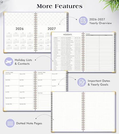 Academic Planner 2026-2027, Weekly and Monthly Hardcover Planner, July 2026 - June 2027, 5.75" x 8.38" A5 Large Daily Calendar Planner Book with Tabs, Spiral Yearly Agenda Organizer Notebook for School Work Home, Purple