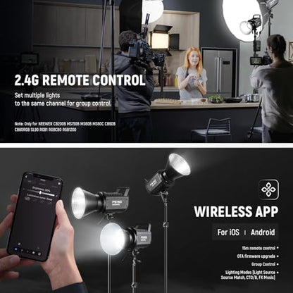 NEEWER FS150 LED Video Light 2.4G/APP Control, 130W 5600K COB Daylight Silent Photography Continuous Output Lighting 4 Precise Dimming Types 102000lux/1m CRI97+ 9 Effects Bowens Mount, US Plug