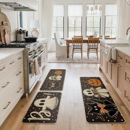Artoid Mode Black Halloween Kitchen Mats Set of 3-17"x29"+17"x36"+17"x47"