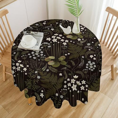 Woodland Field Tablecloth, Rustic Forest Wild Flower Herb Fern Farmhouse Natural Floral Table Cloth for Picnic Party Dining Room Home Decor, 70x70in