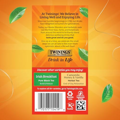 Twinings English Breakfast Black Tea Individually Wrapped Bags, 20 Count (Pack of 6), Flavourful, Robust, Caffeinated, Enjoy Hot or Iced, 120 Teabags